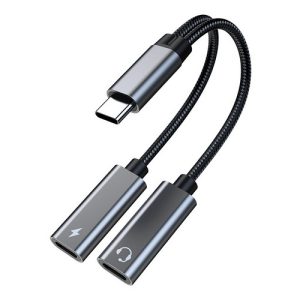 Adaptador de toma de auriculares USB C a USB C dual