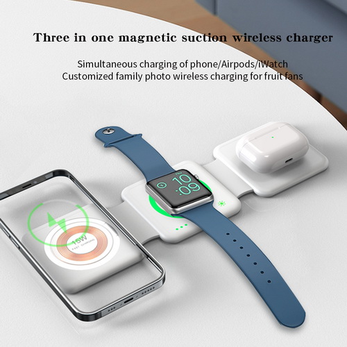 15W 3in1 Foldable Wireless Charger 3 In 1 Folding Magnetic Wireless Charger 15w Fold Fast Charging Stand