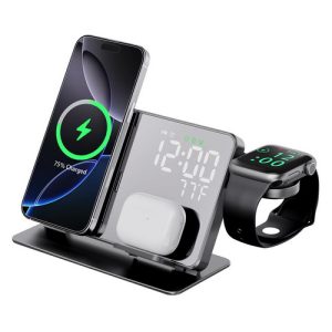 4-in-1 wireless charger cell phone headset phone watch clock 15W thermometer wireless charger