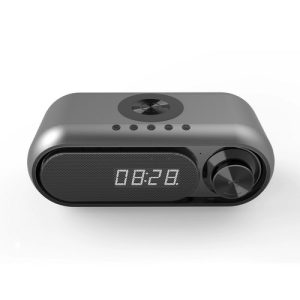 Wholesale Multifunction Portable Wireless Charging Column Alarm Clock Stereo Sound Music Player FM Radio Speaker With Microphone