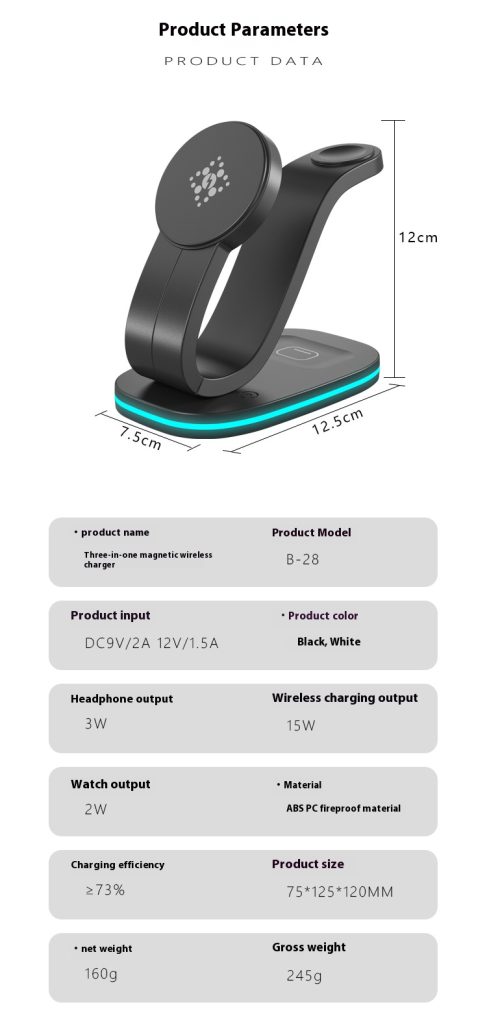 3 in 1 Wireless Charging Station for Qi2 Apple Multiple Devices, Fast Mag-Safe Charger Stand Compatible with iPhone 16 15 14 Pro Max, Apple Watch Series 10 9 & Airpods 4 3 Pro