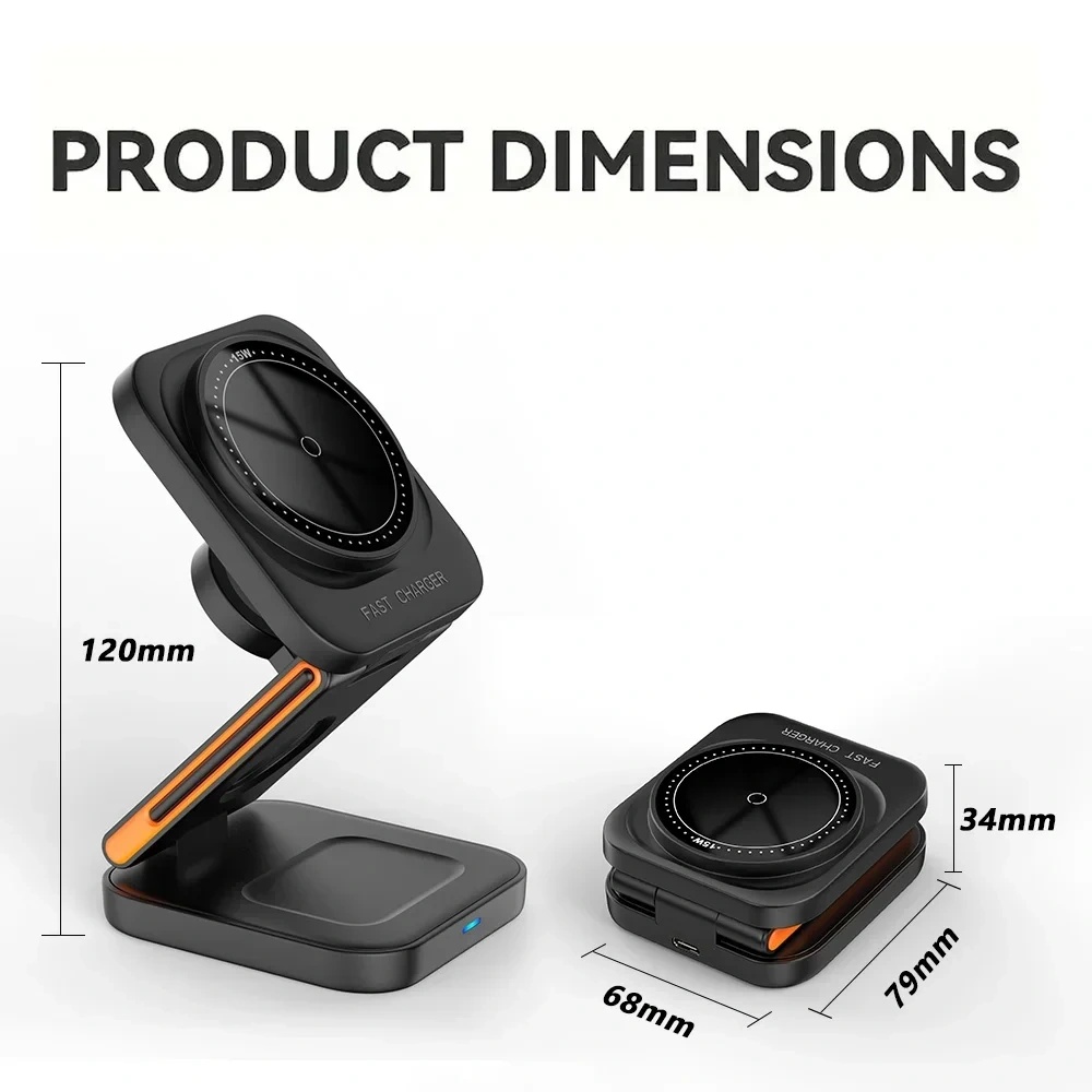 Fast Charging Station 3 in 1 Foldable Magnetic Wireless Charger Stand for iPhone 16 15 14 13 12 iWatch 10-2 Airpods Pro Max