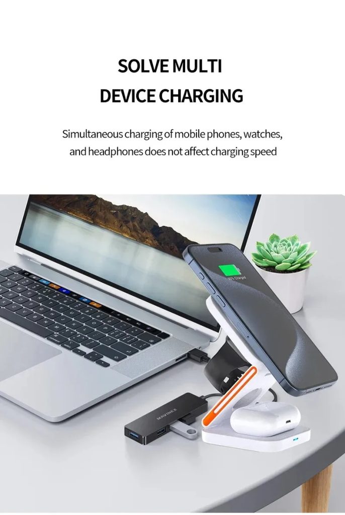 3 in 1 Foldable Magnetic Wireless Charger Stand 30W Fast Charging Station for iPhone 16 15 14 13 12 iWatch 10-2 Airpods Pro Max