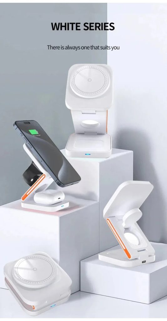 Wireless Charger For iPhone 3 in 1 Foldable Magnetic Wireless Charging Station for iPhone 16 15 14 13 12 Pro Max Apple Watch 8 9