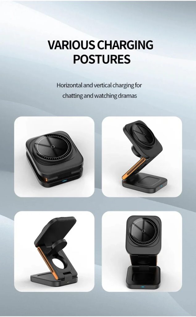 3 in 1 Foldable Magnetic Wireless Charger Stand 30W Fast Charging Station for iPhone 16 15 14 13 12 iWatch 10-2 Airpods Pro Max