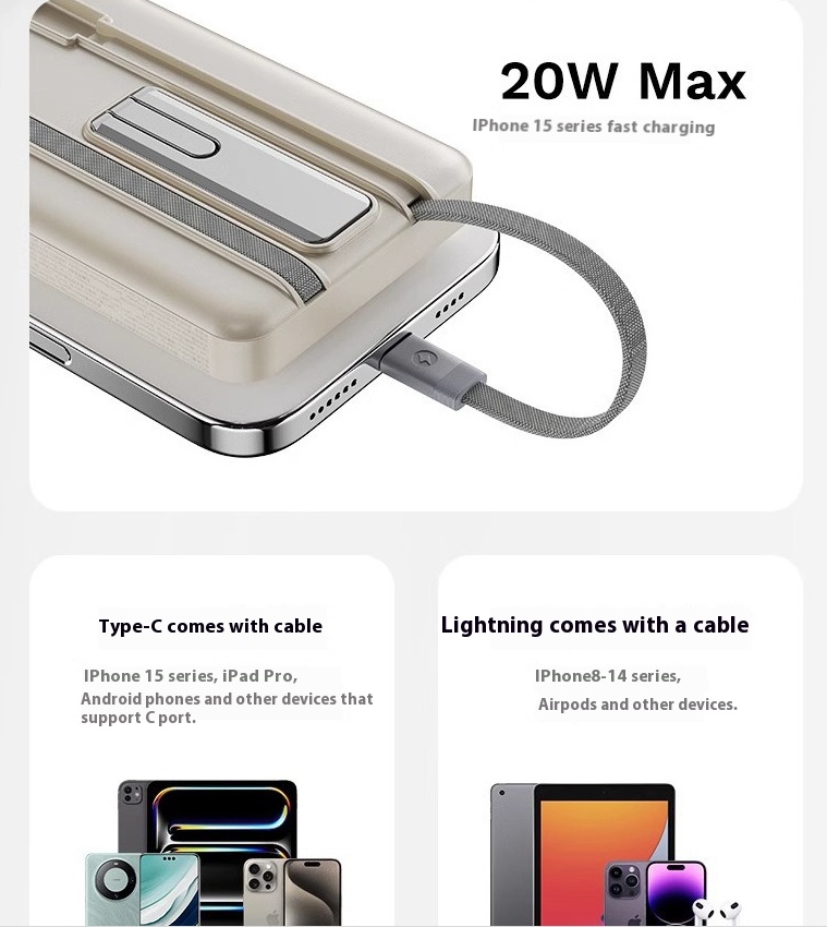 10000mAh Comes with a built-in fast charging magnetic power foldable stand portable wireless charging and portable power bank