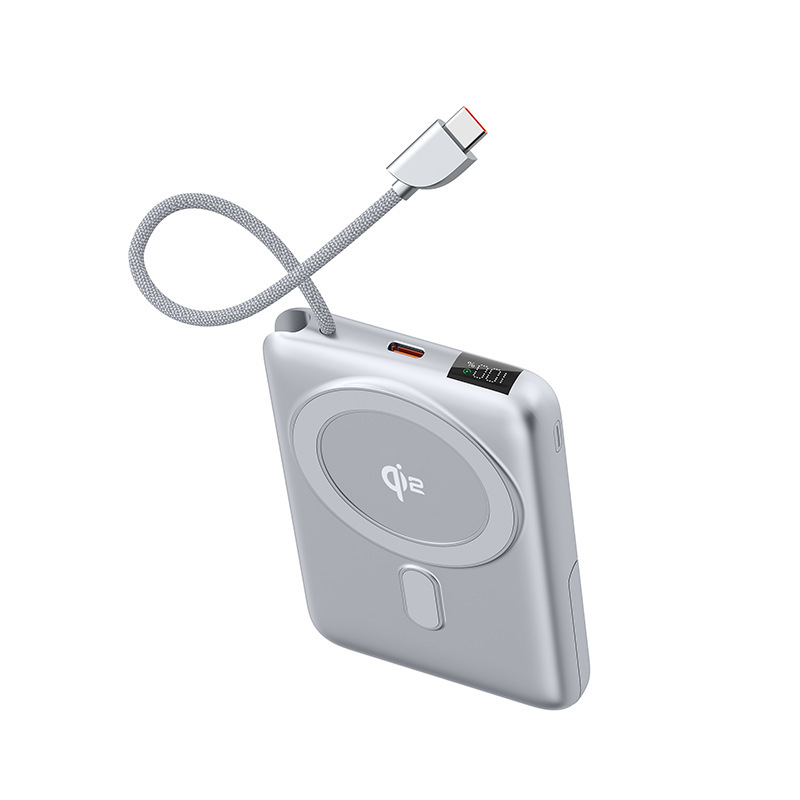 Magnetic Metal Phone Holder 10000mAh PD22.5W Fast Charge IP16-12 3-1 Built Cable LCD Display USBC 20W Output Wireless Power Bank