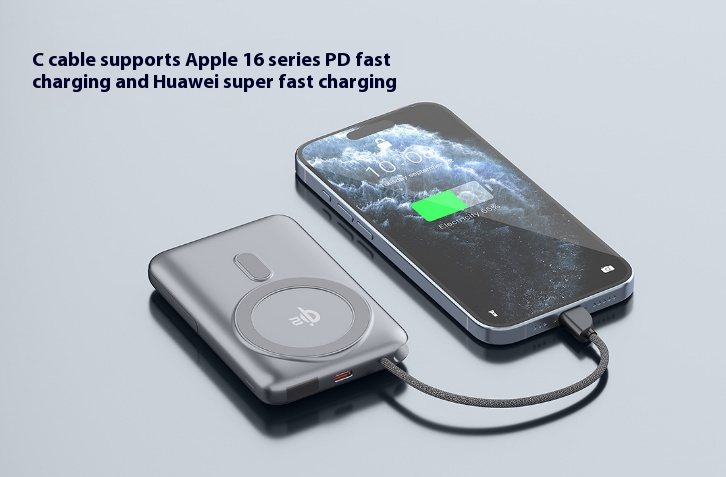 10000mAh Wireless Quick Charging Power Bank Built-in Cable Convenient Portable Power Station