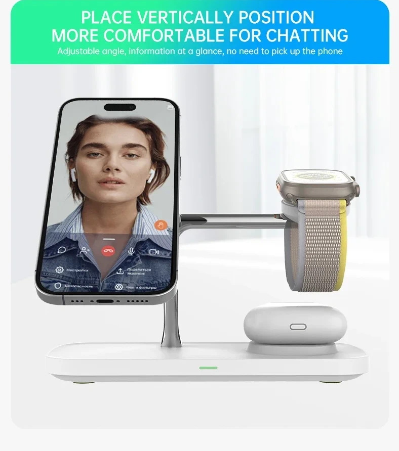 Qi2 Certified 15W 3-in-1 Magnetic Wireless Charger for iPhone 12-16 Series