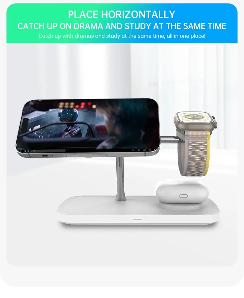 Qi2 Certified 15W 3-in-1 Magnetic Wireless Charger for iPhone 12-16 Series