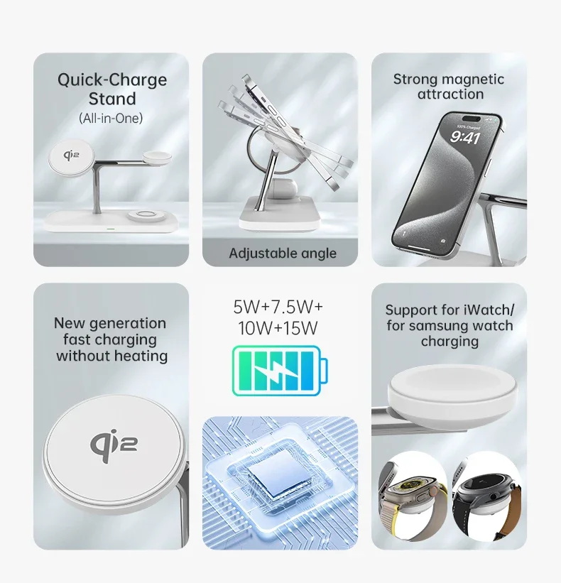 3 in 1 Magnetic Charging Station for IPhone, Wireless Charger for IPhone 15 14 13 12 Pro Max & Airpods 3 2 1 & Iwatch 7 8 9 SE