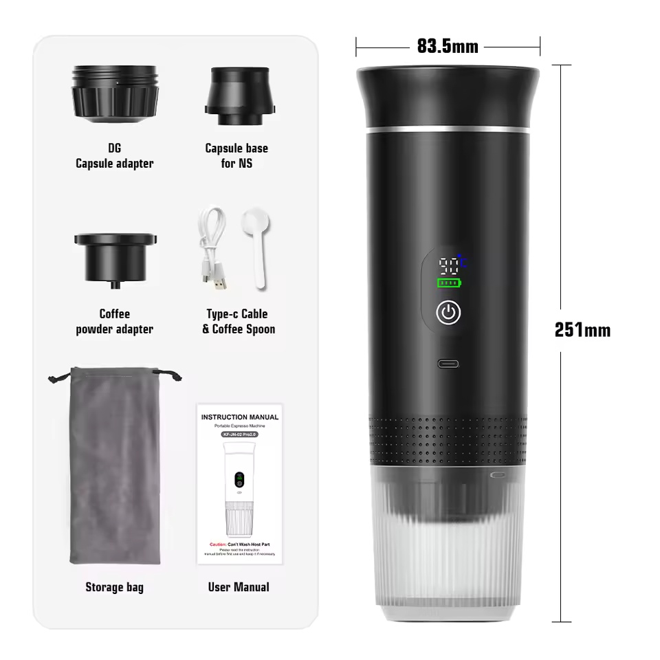 3-in-1 Capsule Coffee Maker With Digital Display Portable Espresso Coffee Machine for Car & Home Camping Coffee Maker