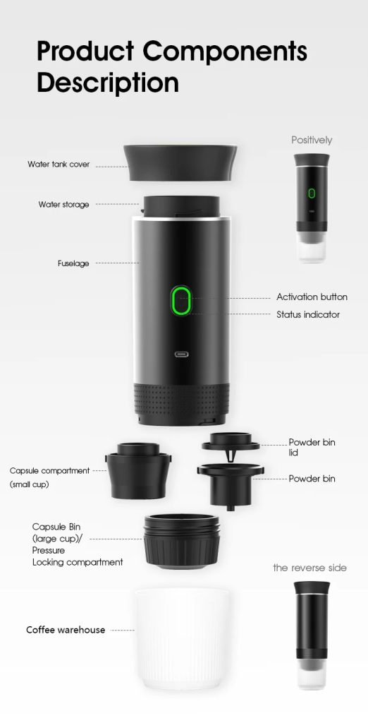 Wireless Electric Portable Espresso 3-in-1 Coffee Machine for Car & Home Camping Coffee Maker Capsule Powder Travel Coffee Maker