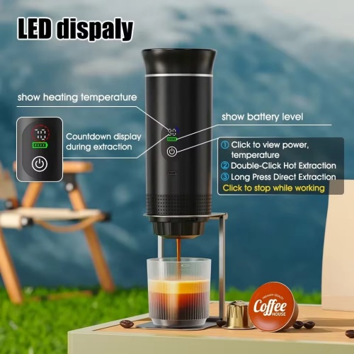 Coffee Machine (7) Wireless Electric Portable Espresso Coffee Machine for Car & Home Camping Coffee Maker 3-in-1 Capsule Powder Travel Coffee Maker