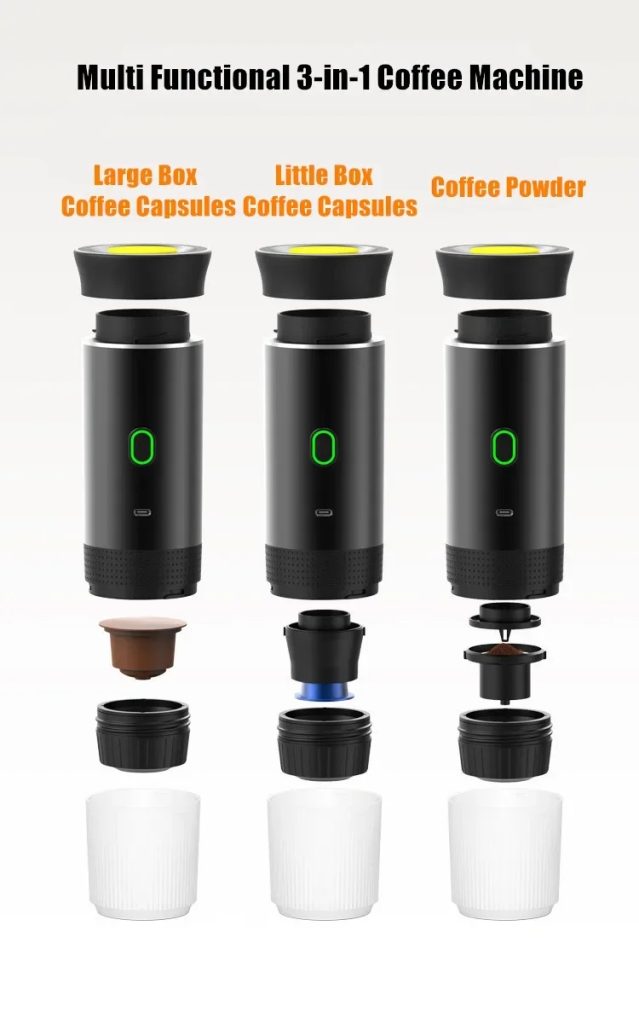 Wireless Electric Portable Espresso Coffee Machine for Car & Home Camping Coffee Maker 3-in-1 Capsule Powder Travel Coffee Maker