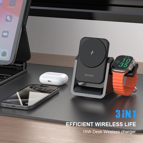 3-in-1 Wireless Charger (1) 3 in 1 Magnetic Wireless Charger Desktop Wireless Charger Mobile Phone Stand Holder with Detachable Ear Wireless Charger