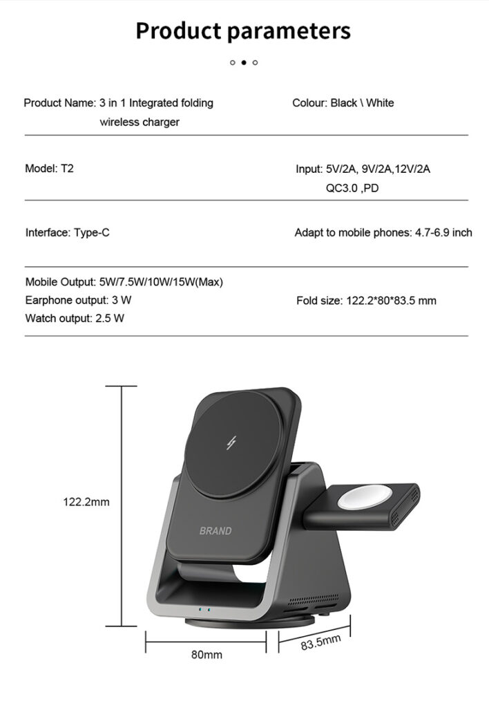 Universal 3-in-1 Strong Magnetic Wireless Charger for Mobile Phones Watches and Earbuds