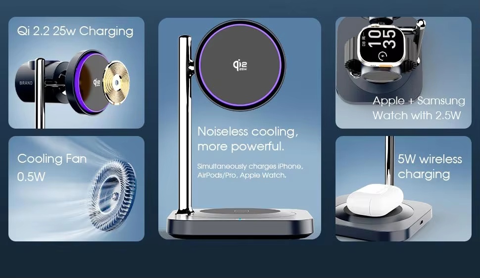 Qi2.2 Certified Fast Magnetic Wireless Charger 3 in 1 Charging Station Stand for iPhone 17 16 Pro Max Watch AirPods