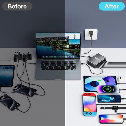 500W USB C Fast Charger Block, Multi-port USB Charging Station, GaN Ⅲ Double 100W PD PPS Port Fast Charging Station for Multiple Devices,Laptop Wall Charger Compatible with MacBook, iPhone 17,iPad etc