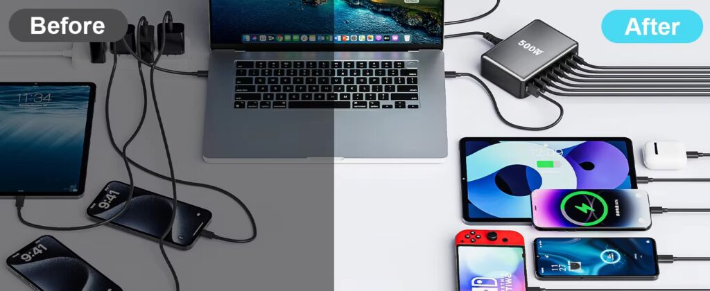 USB C Charger 500W Fast GAN Charging Block 8 Port Charging Station Hub Brick PD 100W Laptop Charger,for iPhone 16 Charger