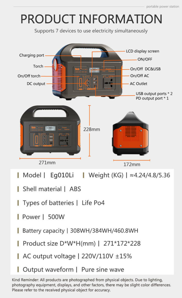 500W Portable Solar Generator, 308WH 384WH 460.8WH Mobile Power Bank, Backup LiFePO4 Battery Power Station(Solar Panel Optional)