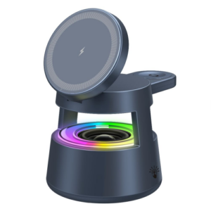 Foldable 3-in-1 Magnetic Wireless Charger With Lamp Holder Stand RGB Night Light Speaker for iPhone 16 AirPods IWatch Charging