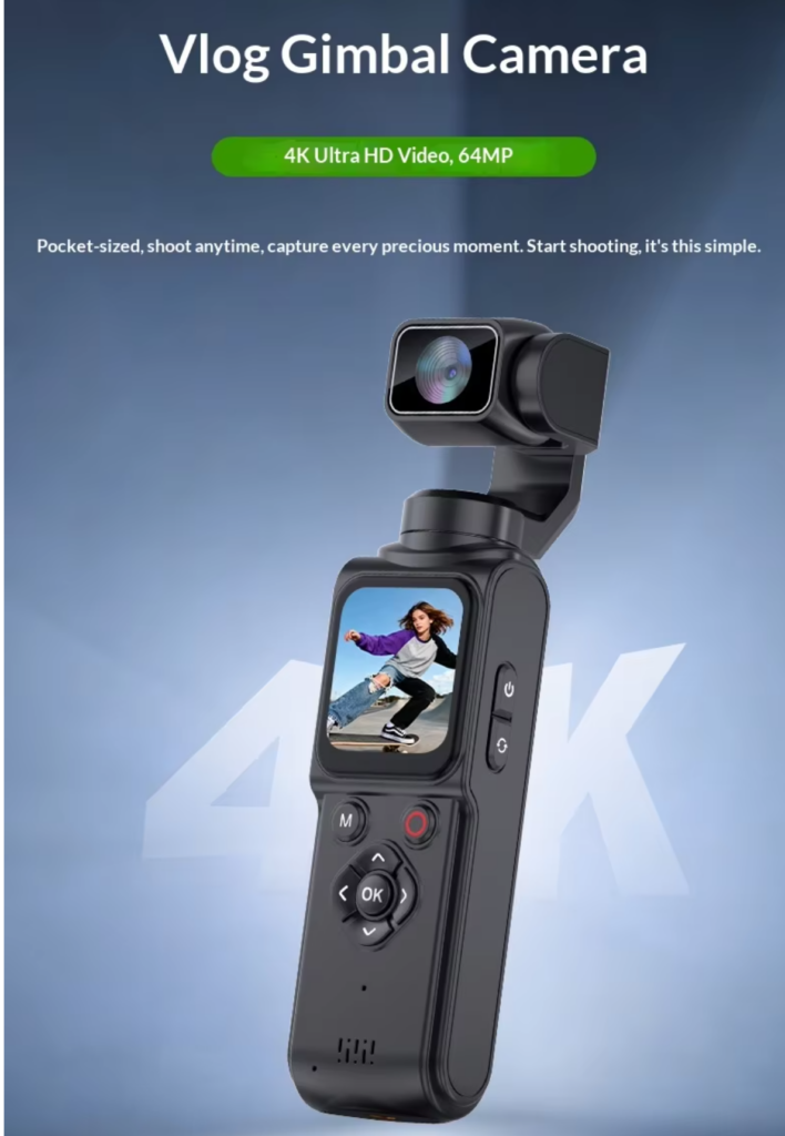 Factory 4K 64MP Handheld Gimbal Camera with WiFi Touch Screen Automatic Rotation & HD Vlog Lens TF Card Pocket Size Vlog