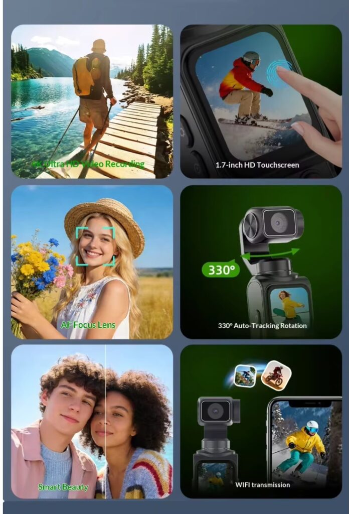 Customizable Handheld Pocket Face Tracking Touch Screen Gimbal Vlog Action Sports Camera 4K for Travel Daily Life Vlog