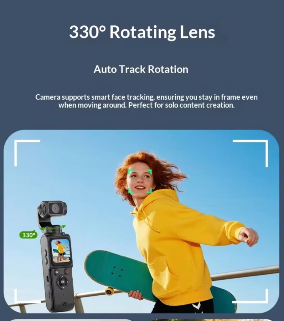Factory 4K 64MP Handheld Gimbal Camera with WiFi Touch Screen Automatic Rotation & HD Vlog Lens TF Card Pocket Size Vlog